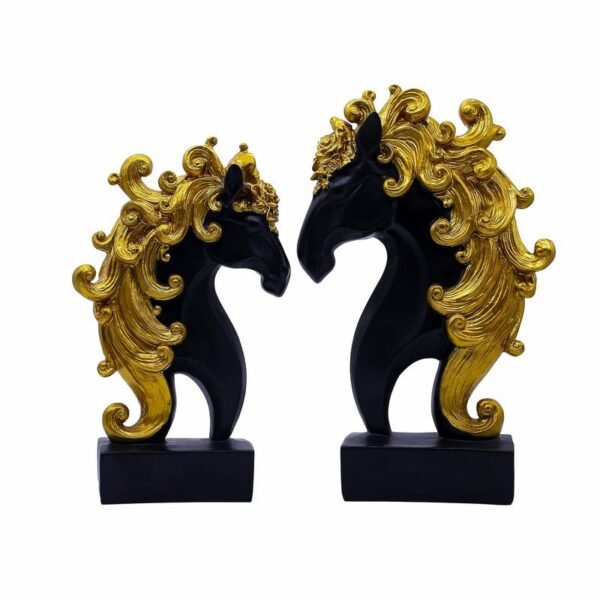 Elegant Black and Gold Horse Statues - Majestic Decorative Accents for Home and Office