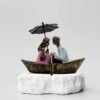 Romantic Couple in Boat Resin Sculpture HandPainted Umbrella Love Statue for Home Decor, Anniversary, Valentines Day Gift