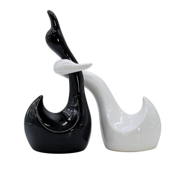 Black & White Swan Sculpture Duo - Elegant Modern Decor Accent