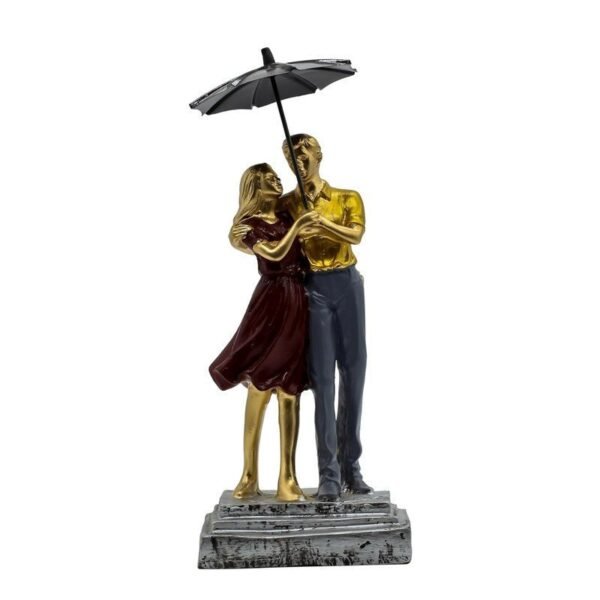 Romantic Couple Under Umbrella Resin Sculpture HandPainted Love Statue, Anniversary & Valentine's Day Gift for Home Decor