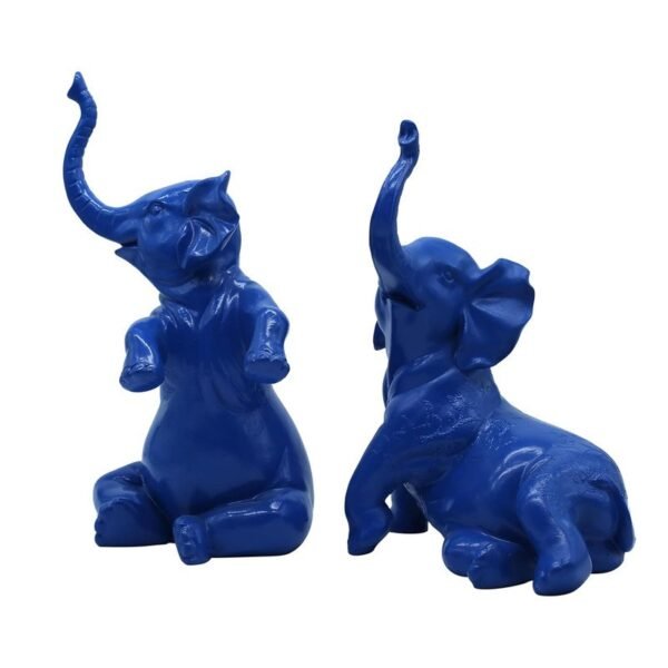 Modern Blue Elephant Figurine Duo - Whimsical Home Decor Accents