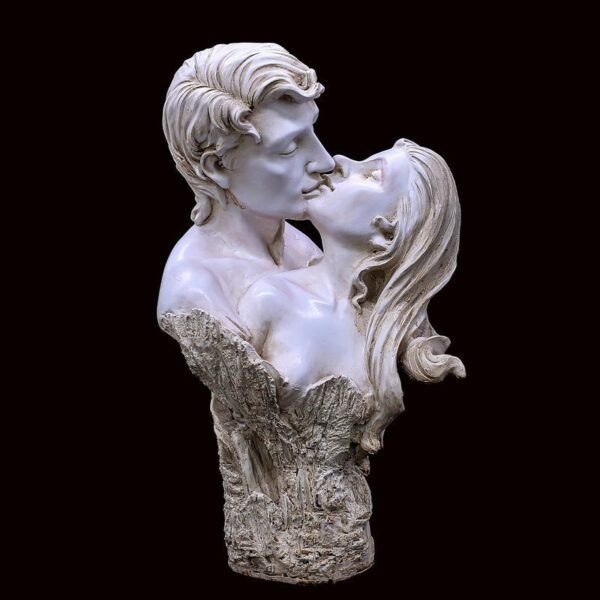 Love Forever Statue - Kissing Couple Sculpture - White Marble Effect - Home Decor Collectible