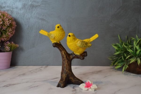 Decorative Bird Statue - Yellow Birds on Branch - Tabletop Decoration - Home Decor Accent