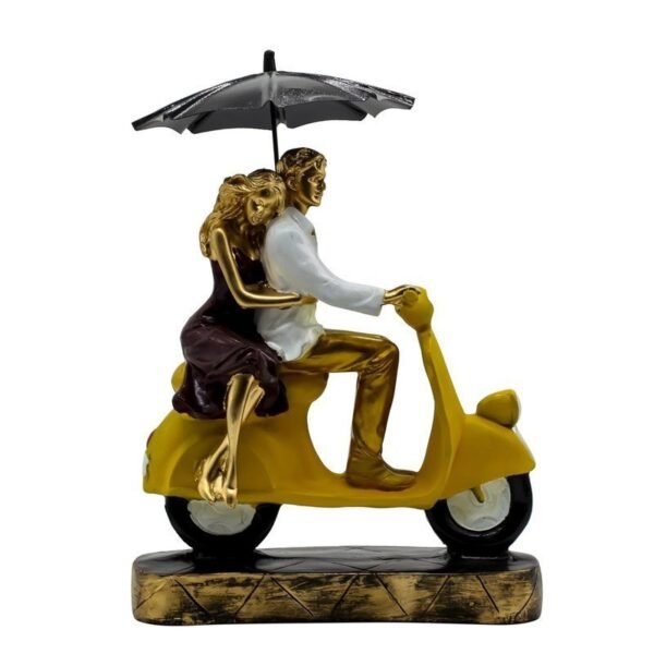 Romantic Couple Riding Yellow Scooter Statue - A Symbol of Love and Adventure