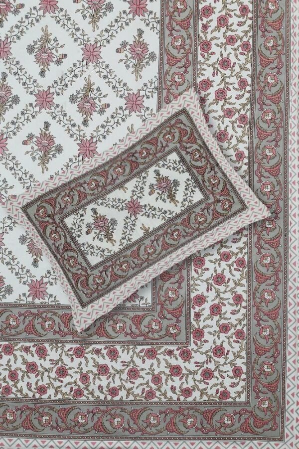 Jaipuri Cotton Double / King Size Bedsheet ? 100% Pure Cotton, Traditional Rajasthani Block Print Floral Design