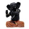 Black Lord Ganesha Idol in Dancing Pose Polyresin Ganpati Statue with Orange Dhoti for Home Temple Decor, 6 Inch