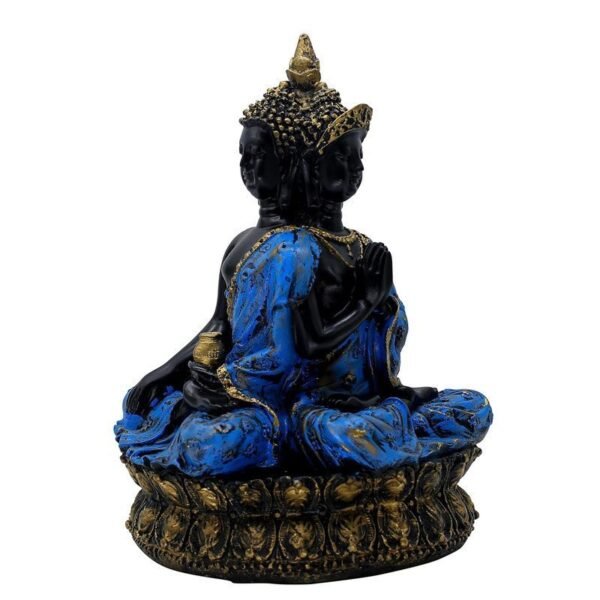 5-9-1.jpg Buddha Statue Meditation Figurine, Black and Blue Resin, 34 cm x 25.4 cm, Gold-Accented Lotus Base