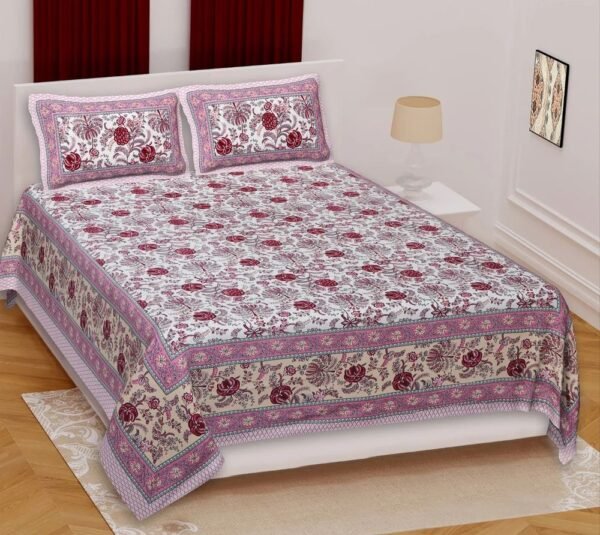 Jaipuri Printed Cotton Double / King Size Bedsheet ? Traditional Rajasthani Block-Print Design, 100% Soft Cotton, Breathable & Durable