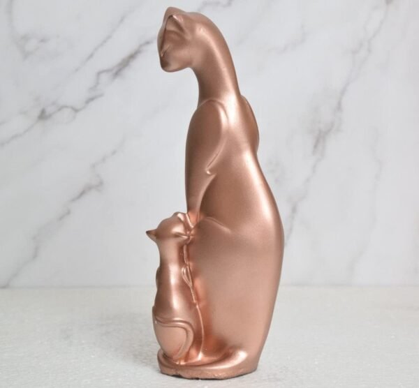 Rose Gold Cat Statue - Elegant Mother and Kitten Sculpture for Home Decor