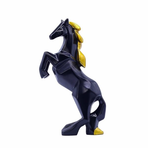 Geometric Black Horse Statue with Golden Mane - Modern Decorative Art for Home and Office