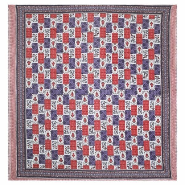 Super?King Size 100% Cotton Jaipuri Bedsheet ? Traditional Blue Floral Block?Print, Soft & Breathable Bed Linen