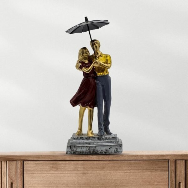 Romantic Couple Under Umbrella Resin Sculpture HandPainted Love Statue, Anniversary & Valentine's Day Gift for Home Decor