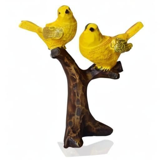 Decorative Bird Statue - Yellow Birds on Branch - Tabletop Decoration - Home Decor Accent