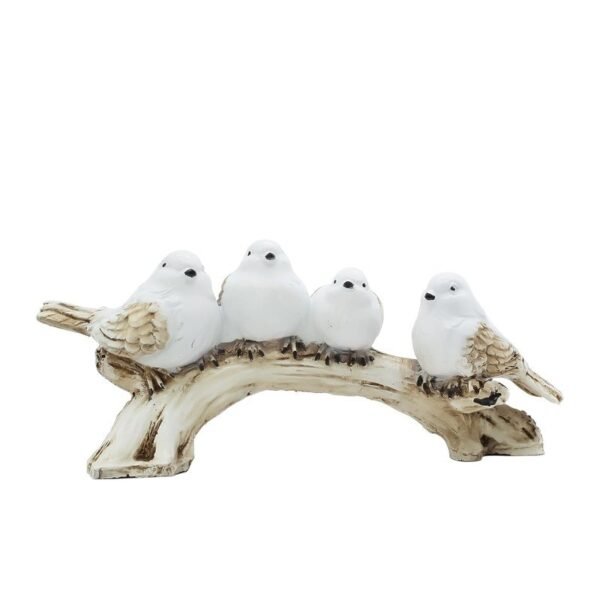 6-8.jpg White Resin Love Birds on Tree Branch - Set of 4 Bird Statues for Tabletop & Shelf Decor