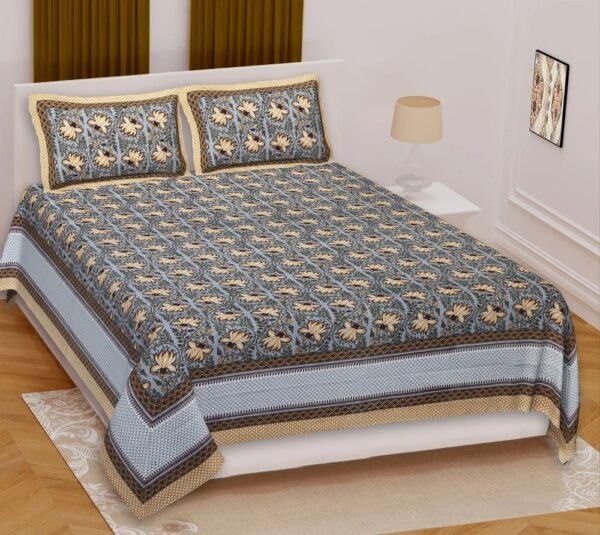 Jaipuri Printed 100% Cotton Double Bedsheet with 2 Pillow Covers ? Ethnic Rajasthani Design, Soft & Breathable Bed Linen