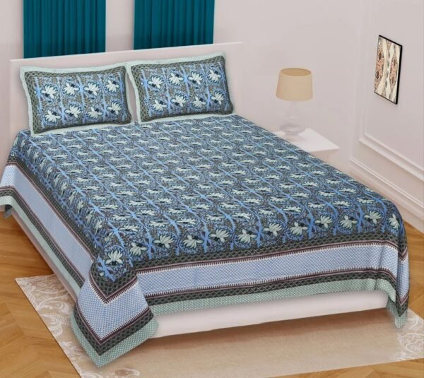 Jaipuri Printed 100% Cotton Double Bedsheet with 2 Pillow Covers ? Ethnic Rajasthani Design, Soft & Breathable Bed Linen
