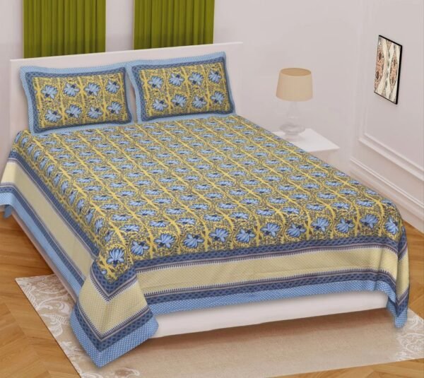 Jaipuri Printed 100% Cotton Double Bedsheet with 2 Pillow Covers ? Ethnic Rajasthani Design, Soft & Breathable Bed Linen