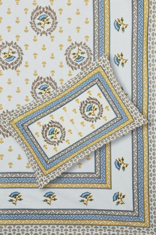 Jaipuri 100% Cotton King?Size Bedsheet with Traditional Rajasthani Floral Print ? Soft, Breathable Double Bed Sheet for Home & Bedroom Decor