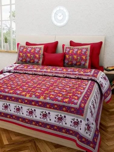 87-500x500-1.jpg Jaipuri Printed Cotton Double / King Size Bedsheet with 2 Pillow Covers ? Traditional Rajasthani Block Design, 100% Breathable Cotton