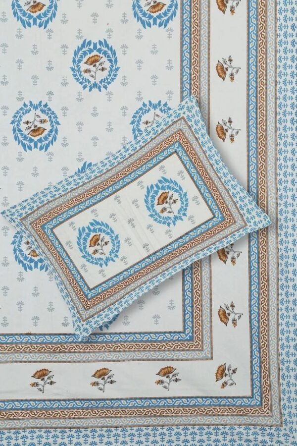 Jaipuri 100% Cotton Double / King Size Bedsheet ? Traditional Rajasthani Floral Print ? Breathable & Soft Home Bedding