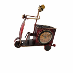 Metal Red Scooter Pen Holder | Handcrafted Desk Organizer | Unique Decorative Stationery Stand for Home & Office