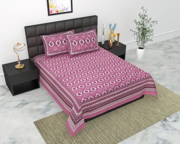 Printed Cotton Double Bedsheet Set with 2 Pillow Covers ? 100% Pure Cotton, Soft & Breathable Ethnic Design Bed Linen