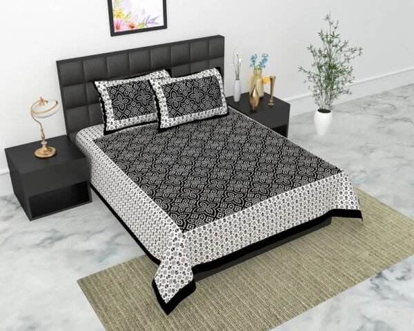 Printed Cotton Double Bedsheet Set with 2 Pillow Covers ? 100% Pure Cotton, Soft & Breathable Ethnic Design Bed Linen
