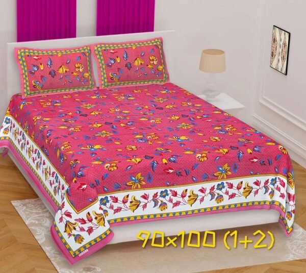 Jaipuri Print Cotton Single Bed Sheet with 1 Pillow Cover | 100% Soft & Breathable Cotton | Lightweight Printed Bedding Set | Twin / Single Size