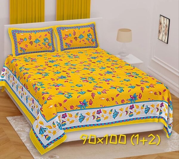 Jaipuri Print Cotton Single Bed Sheet with 1 Pillow Cover | 100% Soft & Breathable Cotton | Lightweight Printed Bedding Set | Twin / Single Size