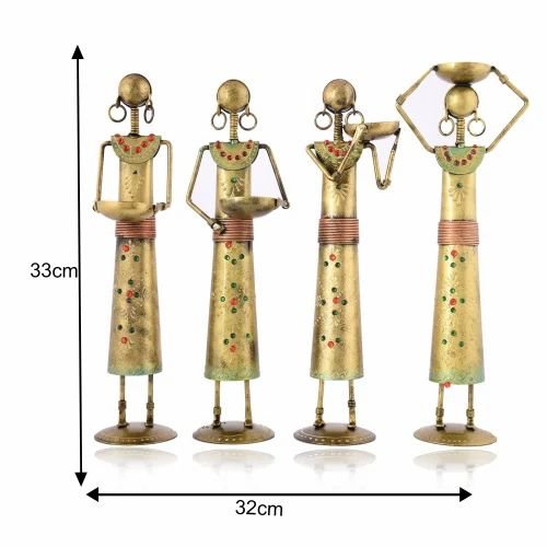 Decorative Metal Antique Labour Lady Showpiece Set | Handmade Art Sculpture for Living Room Decor