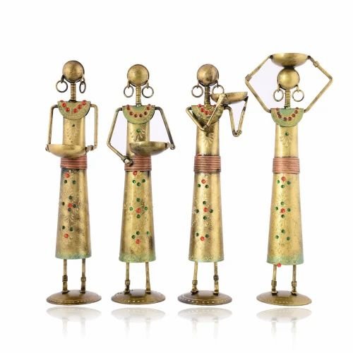 Decorative Metal Antique Labour Lady Showpiece Set | Handmade Art Sculpture for Living Room Decor