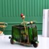 Metal Green Scooter Pen Stand with Clock | Handcrafted Desk Organizer | Stylish Table Decor for Home & Office