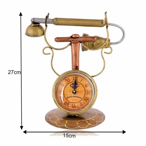 dsc-2173-2-1-500x500-1.jpg Handcrafted Metal Antique Telephone with Clock | Classic Vintage Home Decoration Piece | Unique Table Clock & Retro Showpiece