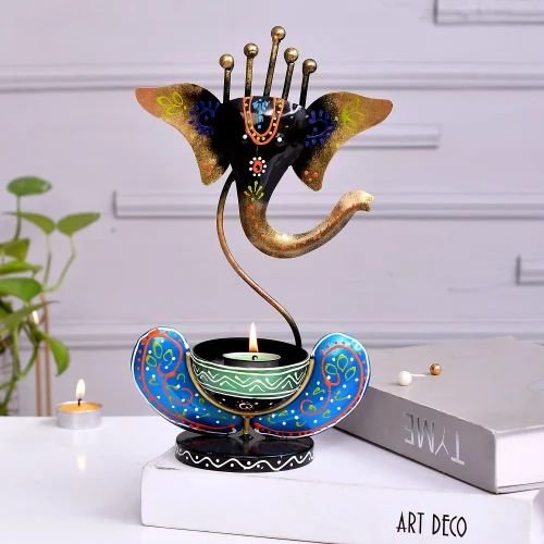dsc-2215-500x500-1.jpg Decorative Metal Black Ganesh T Lite Holder | Elegant Handcrafted Tea Light Candle Stand for Home & Office Decor