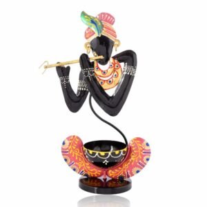 Metal Decorative Black Krishna T Lite Holder | Handcrafted Tea Light Candle Stand for Home Temple & Festival D?cor
