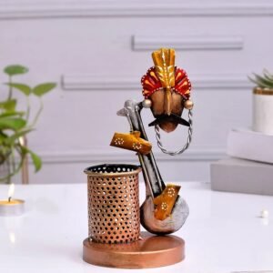 Metal Guitar Pen Holder Handcrafted Musical Theme Desk Organizer Artistic Table Decor for Home Office