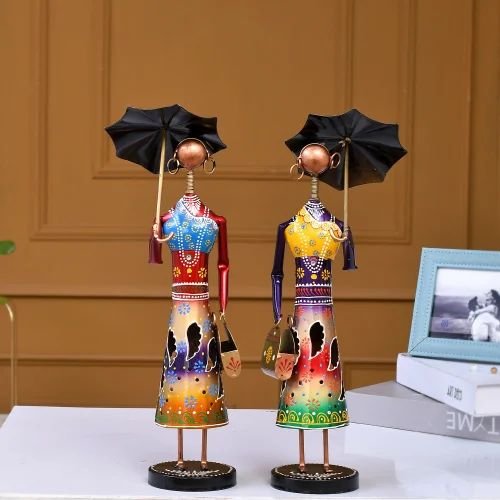 dsc-2299-500x500-1.jpg Handmade Metal Umbrella Doll Set | Elegant Decorative Showpieces for Living Room & Office D?cor | Antique Finish Artistic Figurine Set