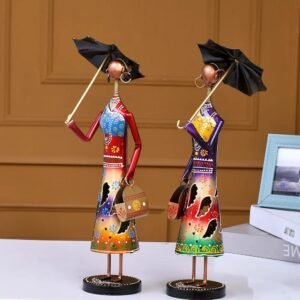 Handmade Metal Umbrella Doll Set | Elegant Decorative Showpieces for Living Room & Office D?cor | Antique Finish Artistic Figurine Set