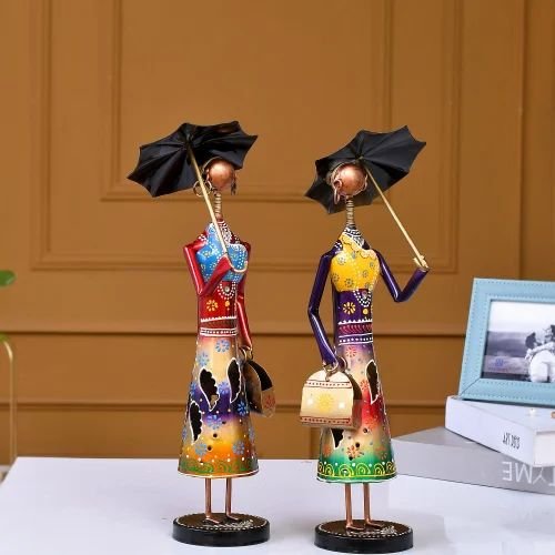 dsc-2301-500x500-1.jpg Handmade Metal Umbrella Doll Set | Elegant Decorative Showpieces for Living Room & Office D?cor | Antique Finish Artistic Figurine Set