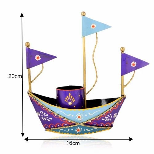 Handcrafted Metal Blue Boat Pen Holder | Artistic Tabletop Organizer for Home, Office & Study Desk