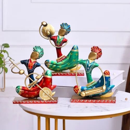 dsc-2412-500x500-1.jpg Handmade Metal Nagpur Lite Musician Set | Artistic Decorative Showpieces for Table & Living Room D?cor | Rajasthani Folk Musician Sculpture Set