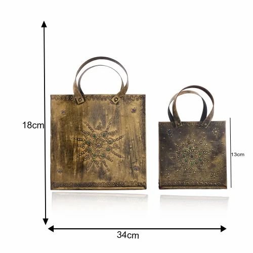 Metal Bag Decorative Showpiece Set for Home D?cor | Handcrafted Art Piece for Living Room, Table & Gift Decoration | Premium Metal Handbag Figurine