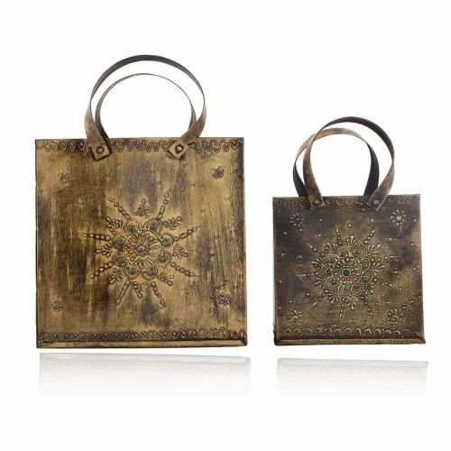 Metal Bag Decorative Showpiece Set for Home D?cor | Handcrafted Art Piece for Living Room, Table & Gift Decoration | Premium Metal Handbag Figurine