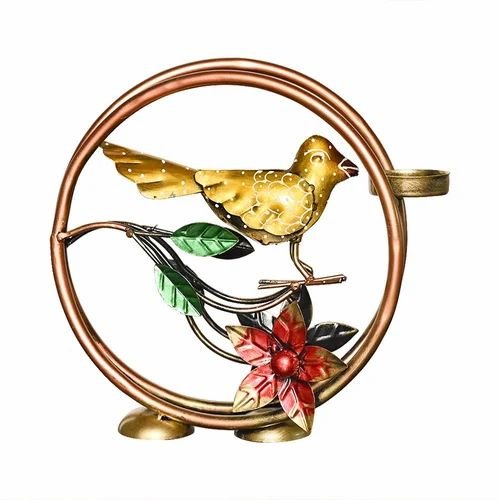 dsc-8084-500x500-1.jpg Handcrafted Metal Round Bird Tea Light Holder | Decorative Candle Holder for Living Room & Gifting