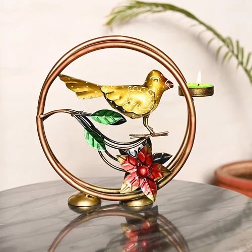 dsc-8087-c-500x500-1.jpg Handcrafted Metal Round Bird Tea Light Holder | Decorative Candle Holder for Living Room & Gifting