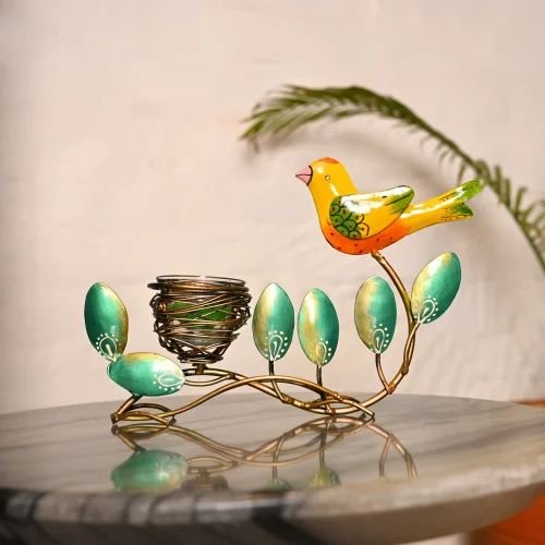 dsc-8101-c-500x500-1.jpg Metal Bird Leaf T Lite Holder | Decorative Tealight Candle Stand for Home & Table Decor