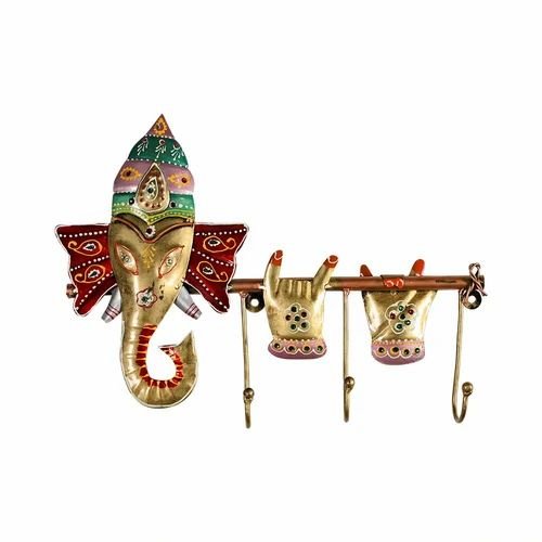 Metal Ganesh Wall Hanging with Key Holder | Decorative Lord Ganesha Wall Art for Home & Office Decor