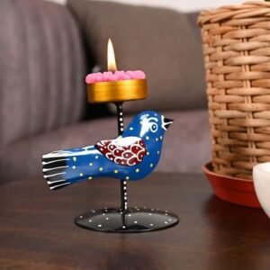 dsc-8189-c-500x500-1.jpg Decorative Metal Small Bird T Lite in Blue Color | Handcrafted Tealight Holder for Home & Table Decoration