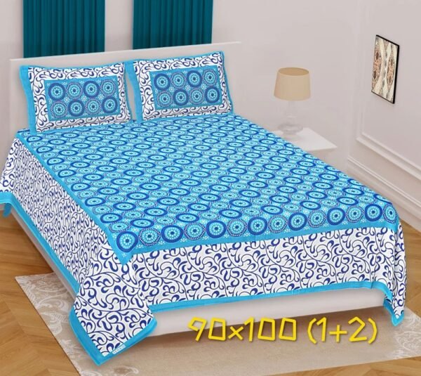 Jaipuri Pure Cotton Bed Sheet | Ethnic Printed Double Bed Sheet Set | Colorfast & Skin-Friendly Home Bedding