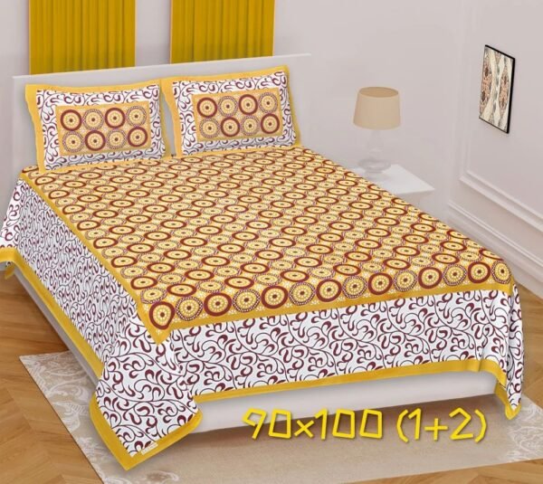 Jaipuri Pure Cotton Bed Sheet | Ethnic Printed Double Bed Sheet Set | Colorfast & Skin-Friendly Home Bedding